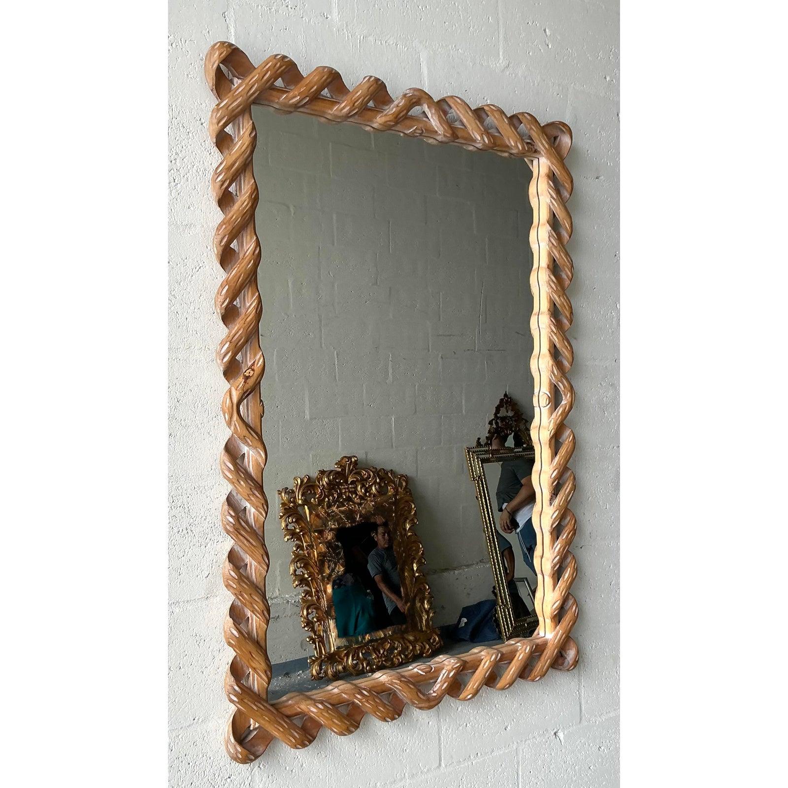 XX secolo Specchio vintage Boho intagliato a tortiglione in vendita