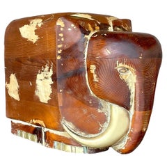 Vintage Boho Carved Wood and Brass Elephant