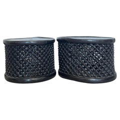 Mesas Bamileke Vintage Boho de Madera Tallada - Juego de 2