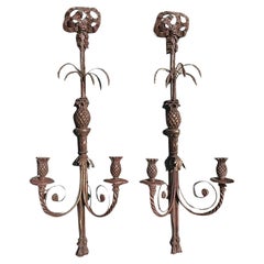 Vintage Boho Carved Wood Candle Sconces - A Pair