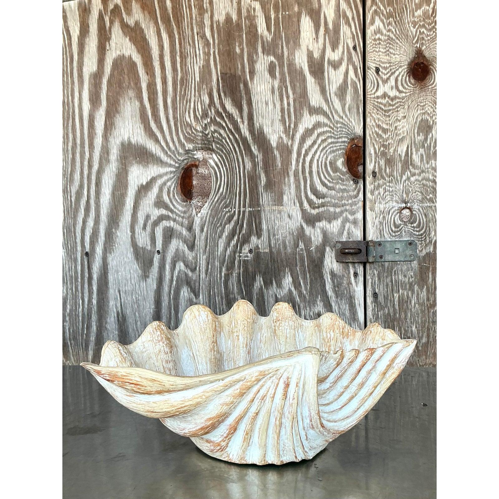 Vintage Boho geschnitzt Wood Muschel im Zustand „Gut“ im Angebot in west palm beach, FL