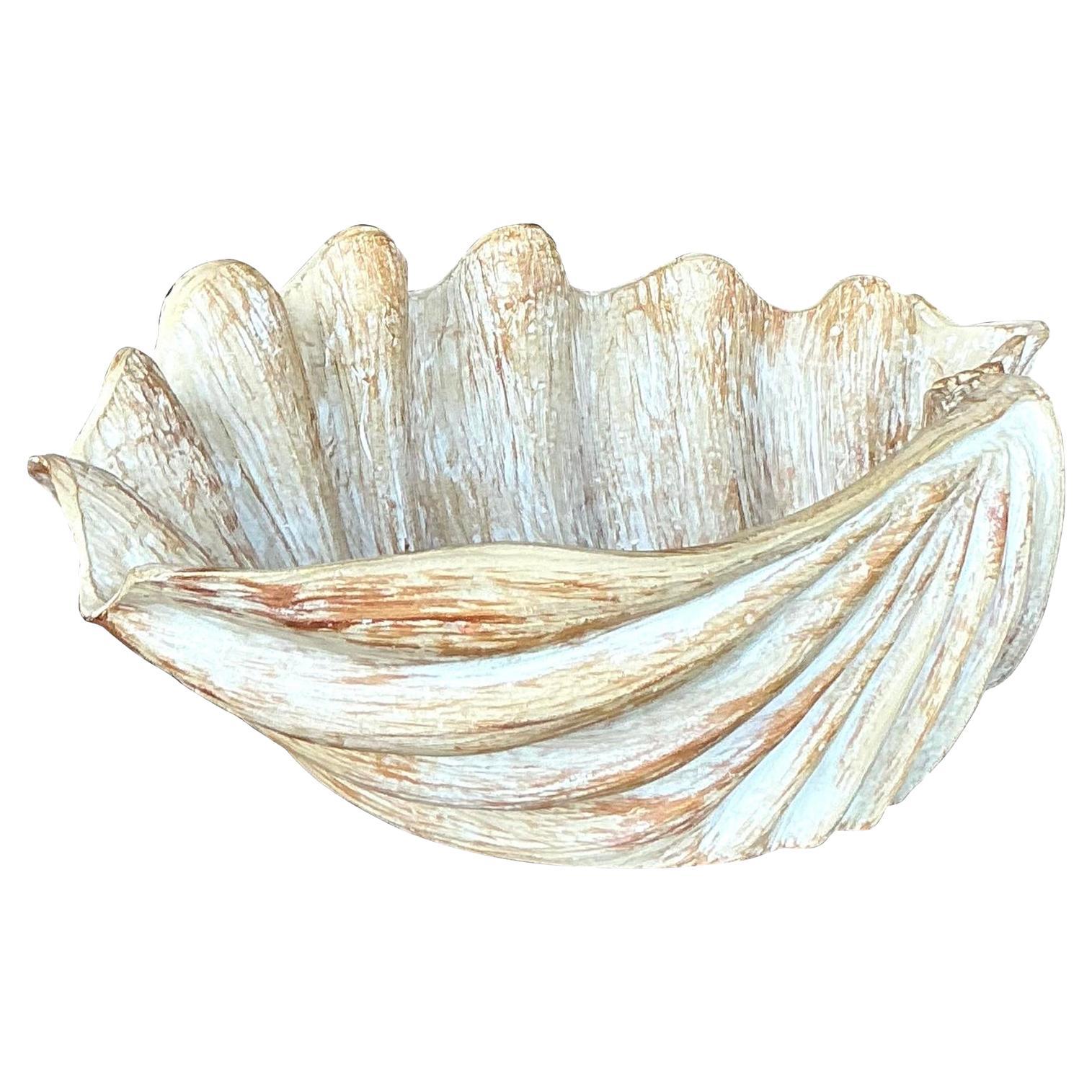 Vintage Boho Carved Wood Clam Shell