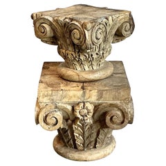 Vintage Boho Carved Wood Column Drink Tables - Set of 2