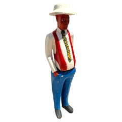 Vintage Boho Carved Wood Cuban Man Sculpture