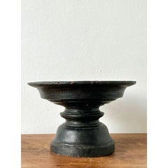 Vintage Boho Carved Wood Decorative Pedestal Bowl