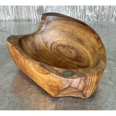 Vintage Boho Carved Wood Dough Bowl