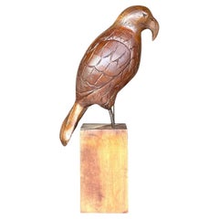 Vintage Boho Carved Wood Eagle Sculpture