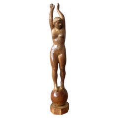 Sculpture féminine vintage en bois sculpté Boho
