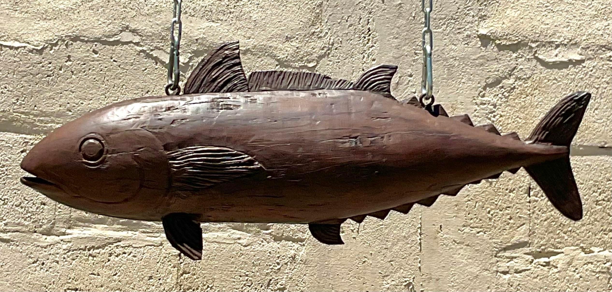 XIXe siècle Enseigne de poissonnier en bois sculpté vintage Boho en vente