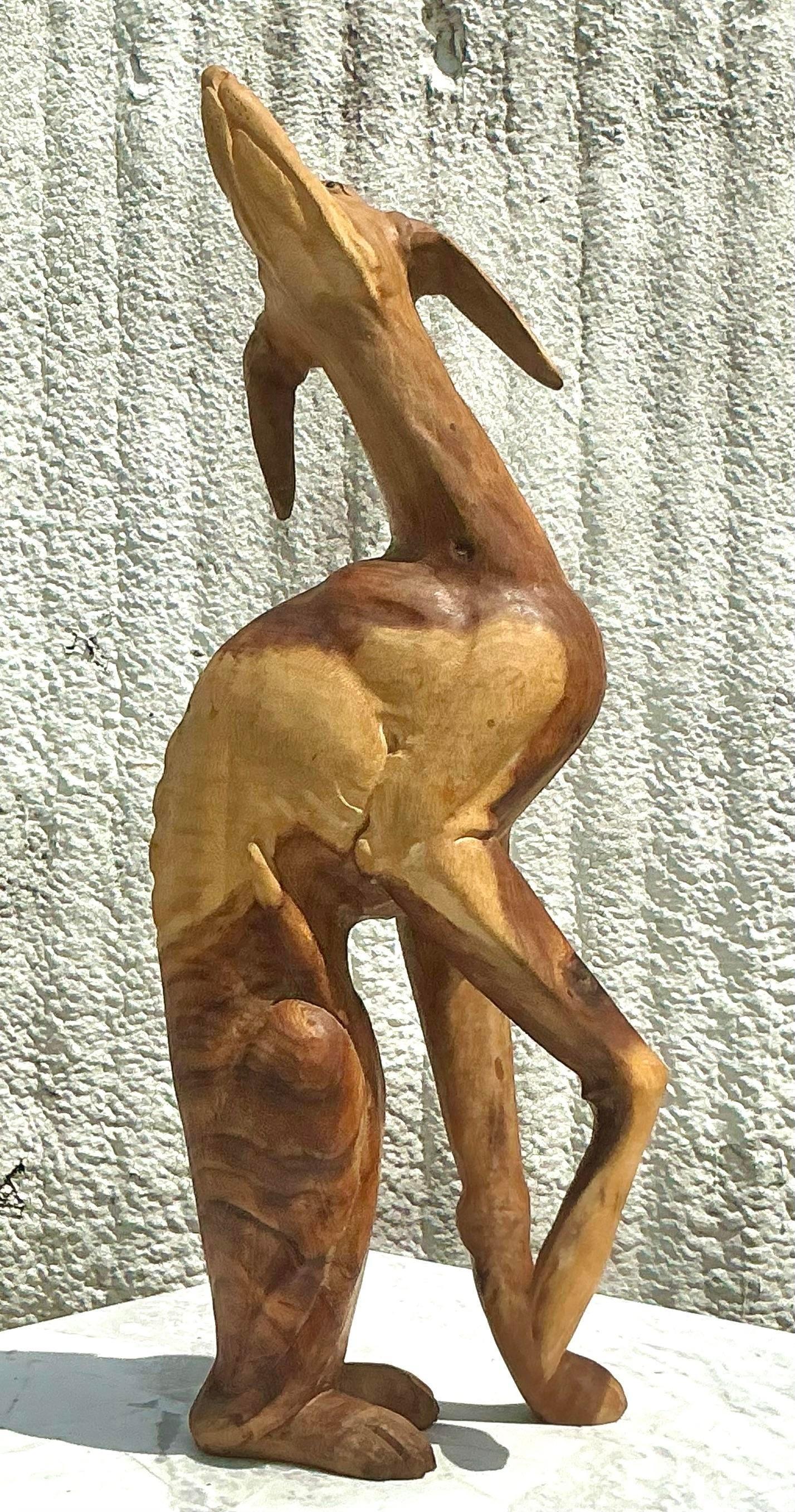 American Vintage Boho Carved Wood Greyhound For Sale