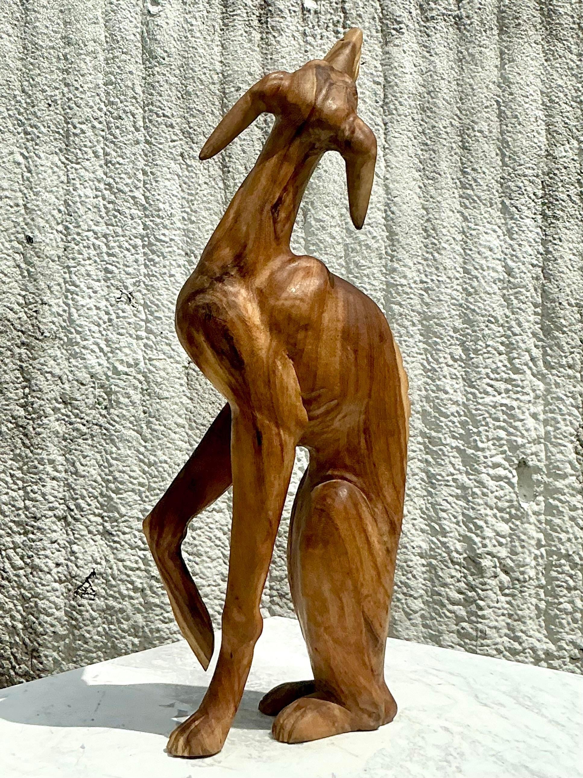 Vintage Boho Carved Wood Greyhound In Good Condition For Sale In west palm beach, FL