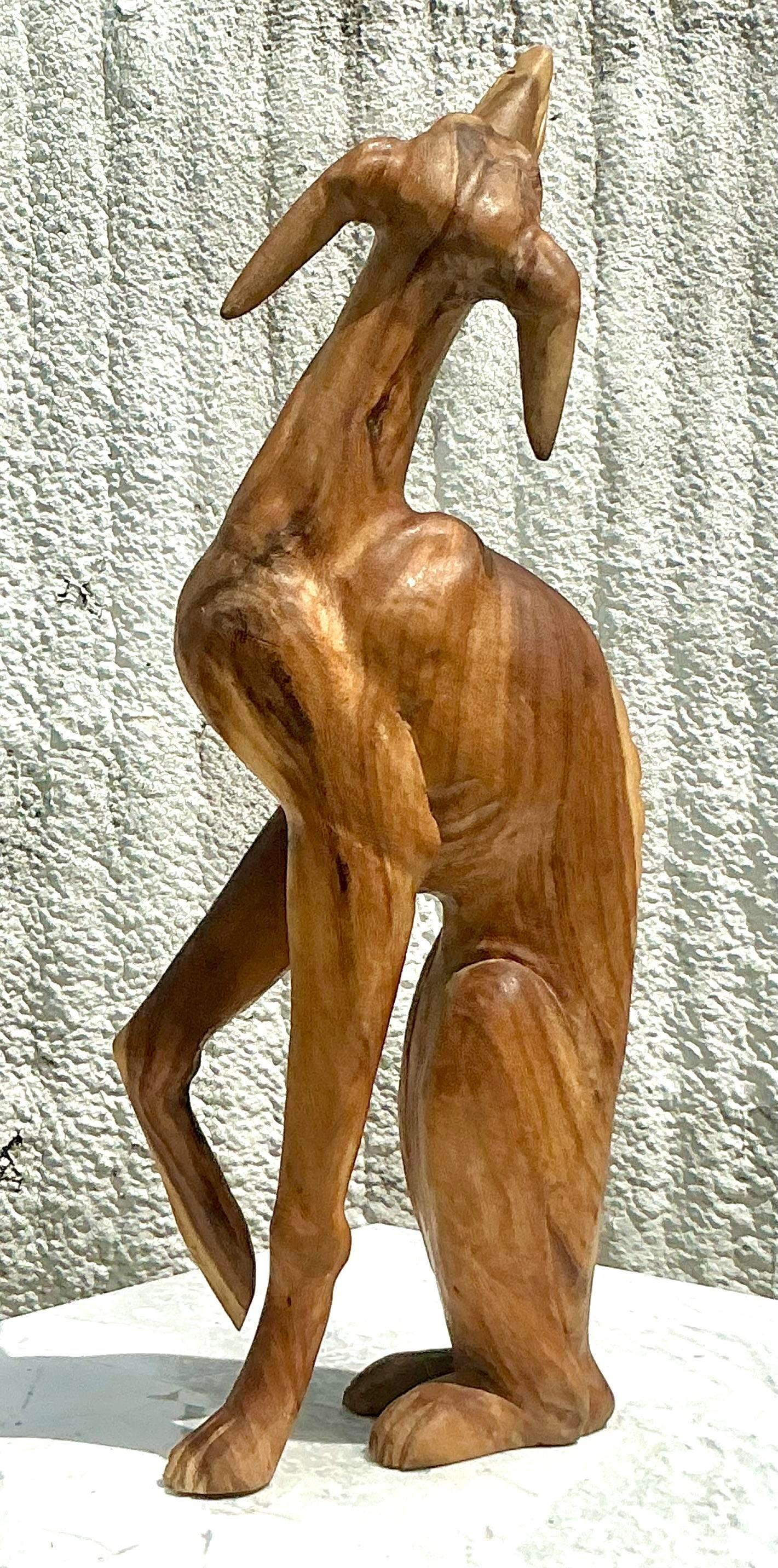 Vintage Boho Carved Wood Greyhound For Sale 1
