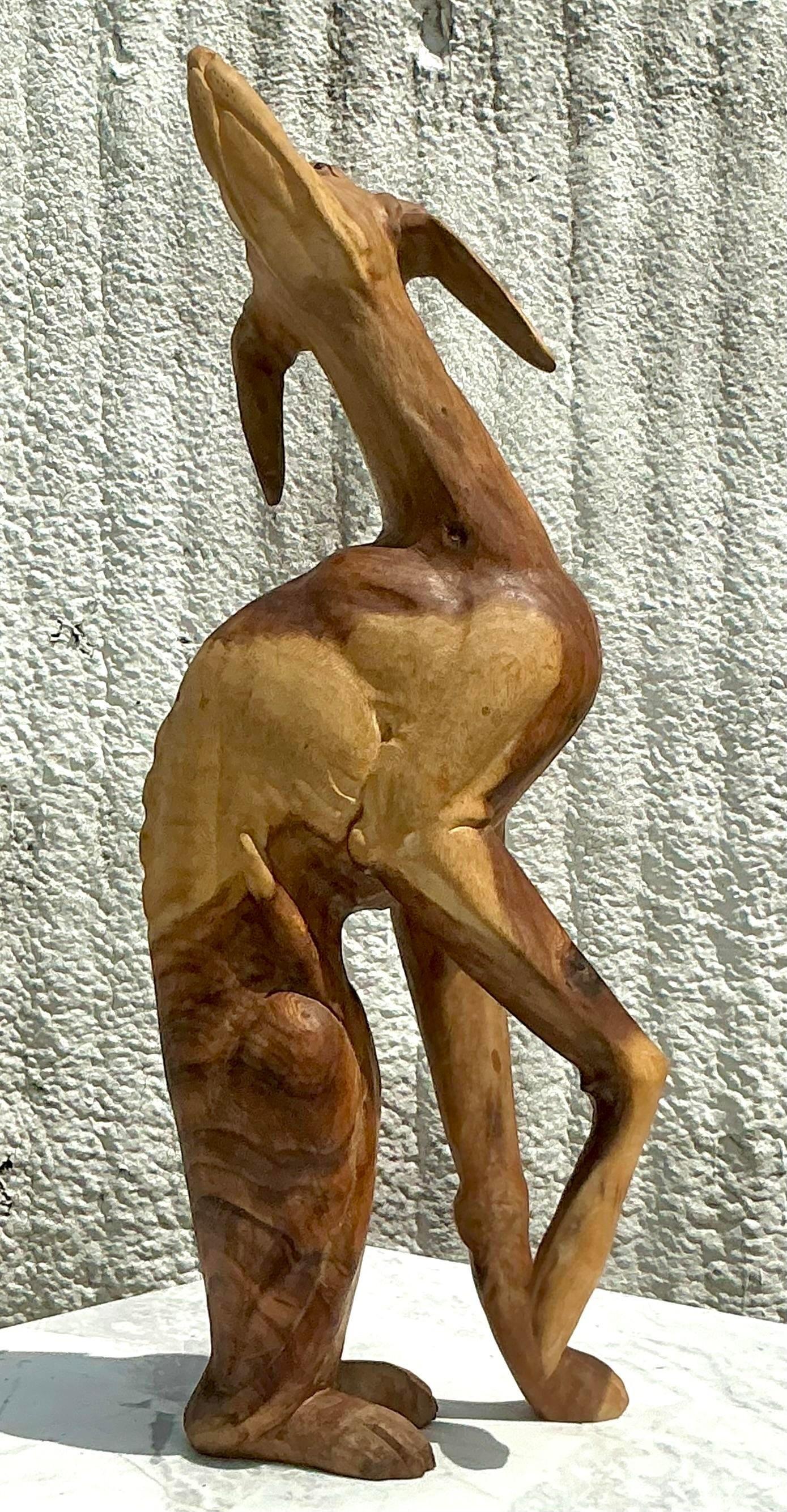 Vintage Boho Carved Wood Greyhound For Sale 2