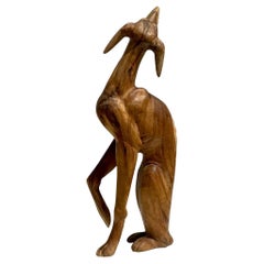 Vintage Boho Carved Wood Greyhound