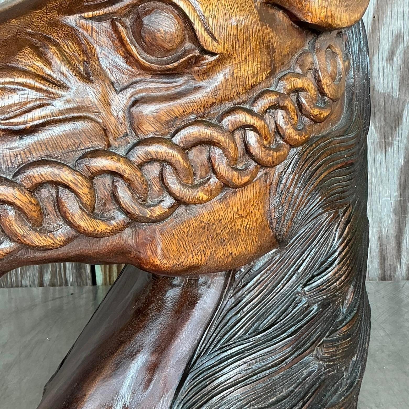 Cabeza de Caballo de Madera Tallada Boho Vintage en venta 5