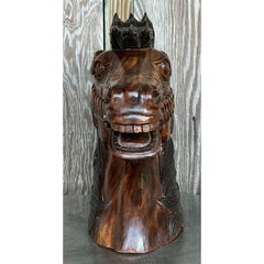 Vintage Boho Carved Wood Horse Head