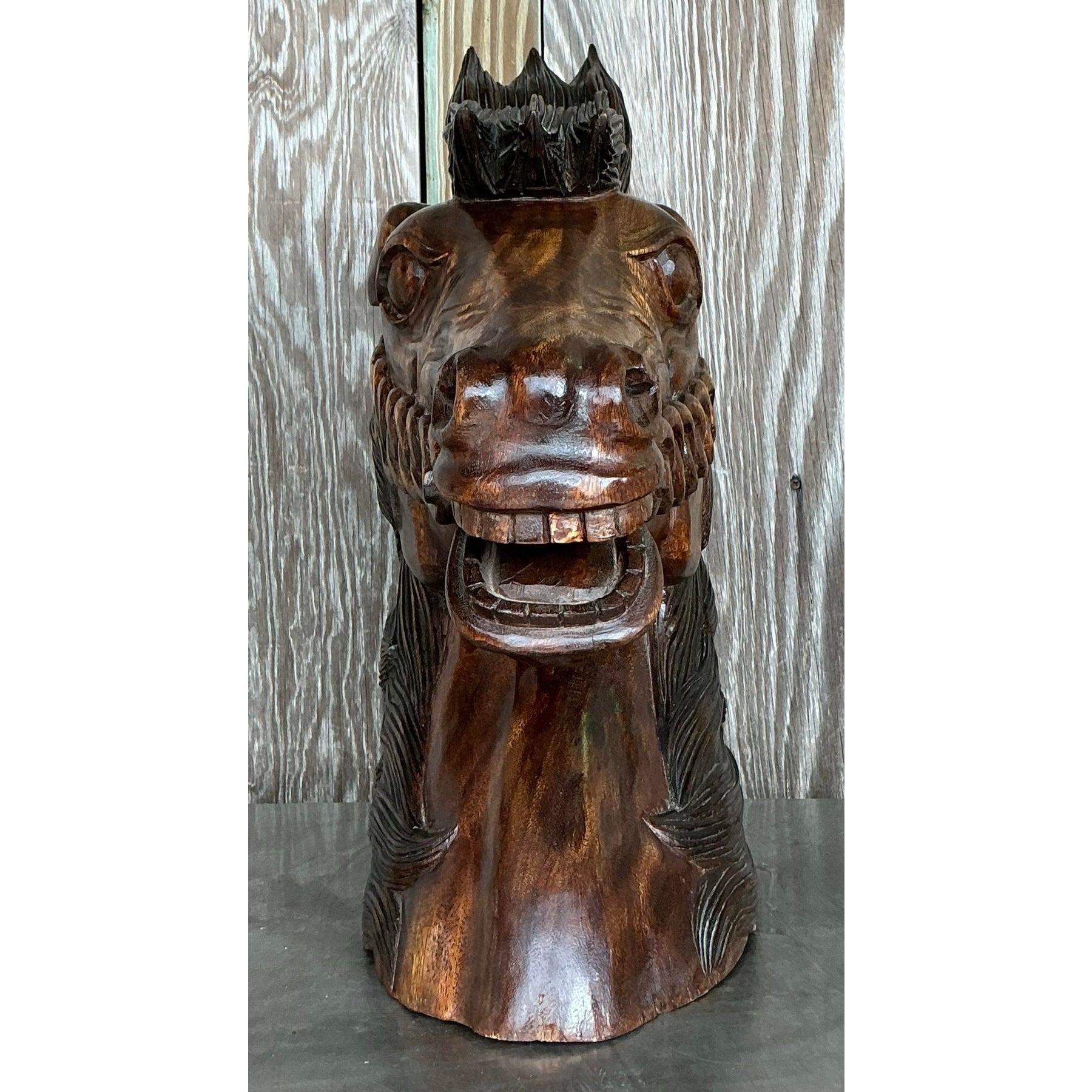 Cabeza de Caballo de Madera Tallada Boho Vintage en Bueno estado para la venta en west palm beach, FL