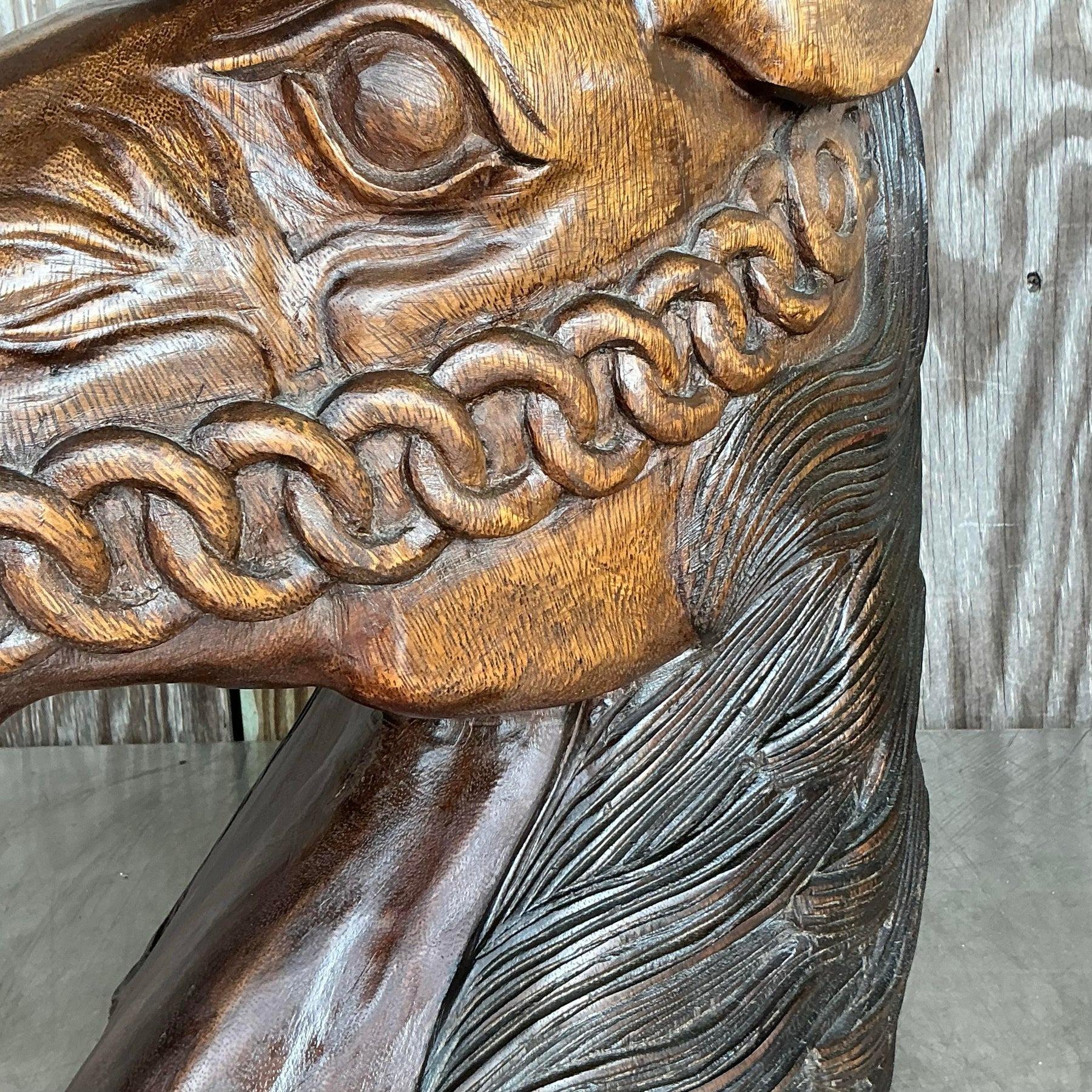 Cabeza de Caballo de Madera Tallada Boho Vintage siglo XX en venta