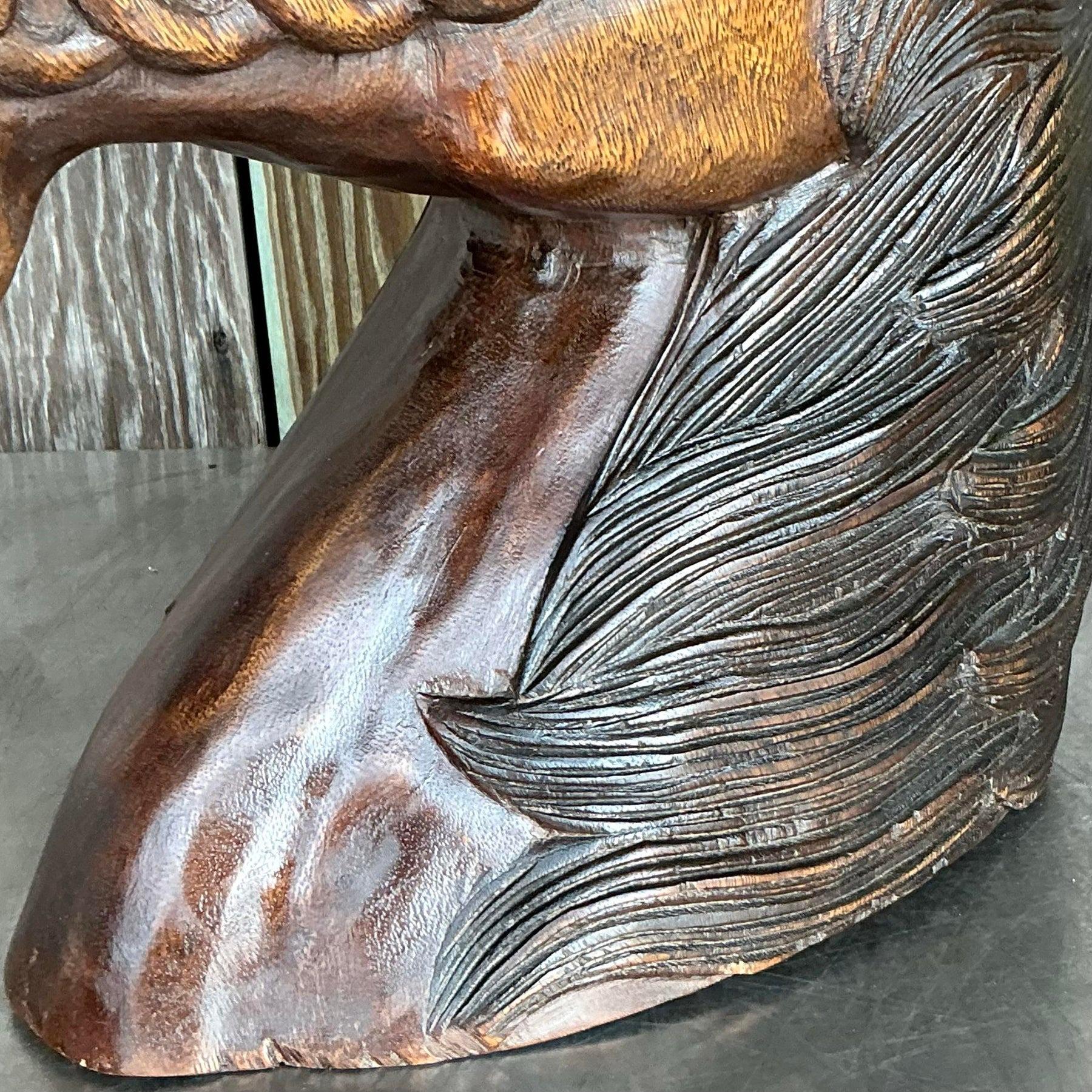 Cabeza de Caballo de Madera Tallada Boho Vintage en venta 2