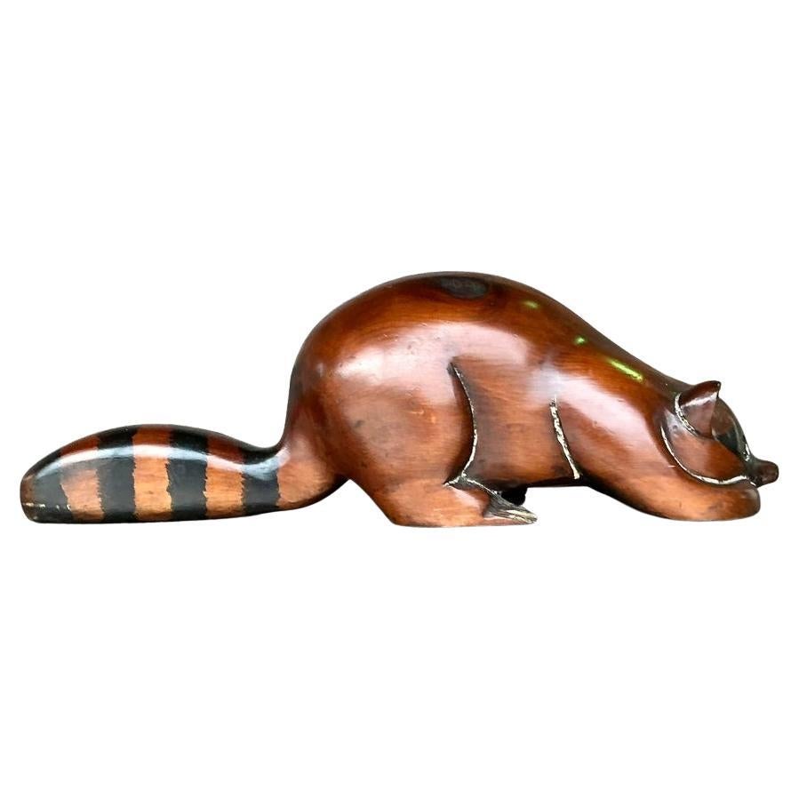 Mapache Vintage Boho de Madera Tallada