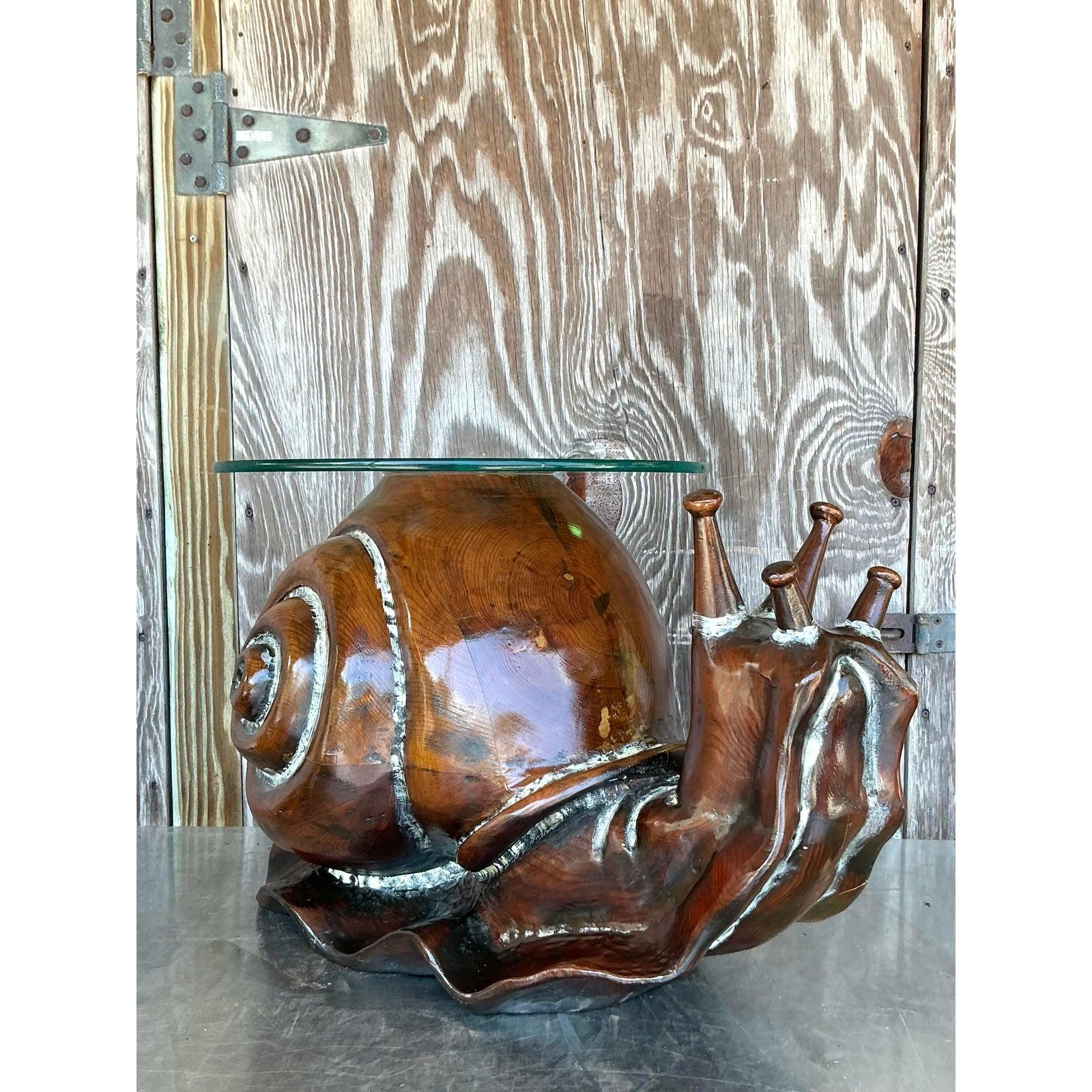Vintage Boho Carved Wood Snail Coffee Table After Federico Armijo In Good Condition In west palm beach, FL