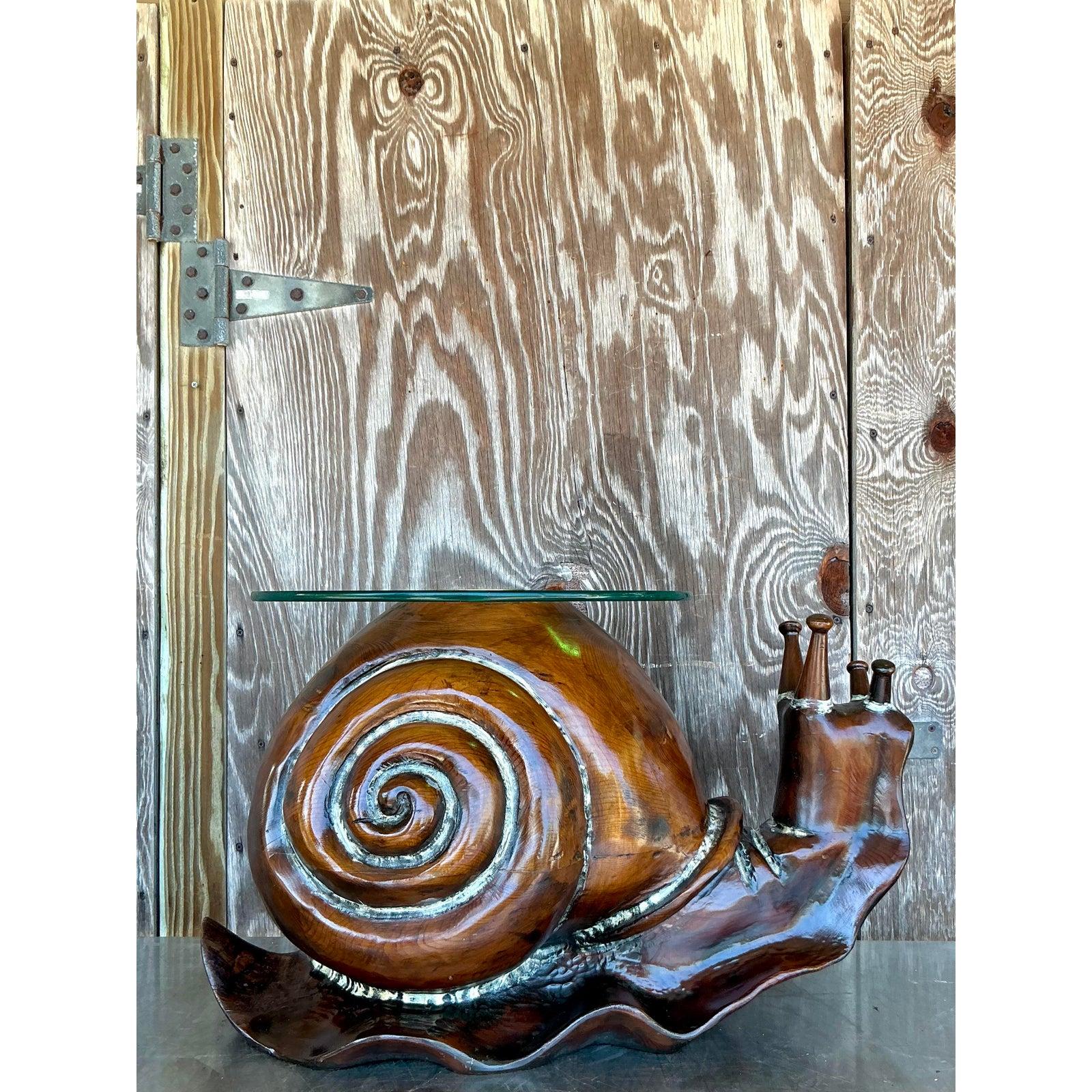 20th Century Vintage Boho Carved Wood Snail Coffee Table After Federico Armijo
