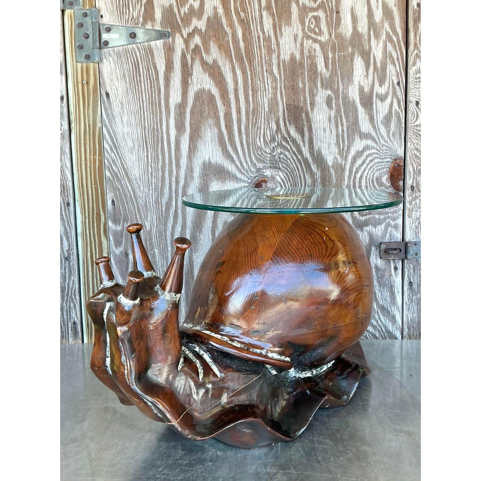 Vintage Boho Carved Wood Snail Coffee Table After Federico Armijo 1