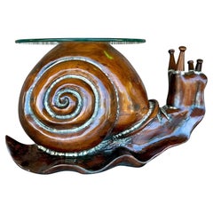 Vintage Boho Carved Wood Snail Coffee Table After Federico Armijo
