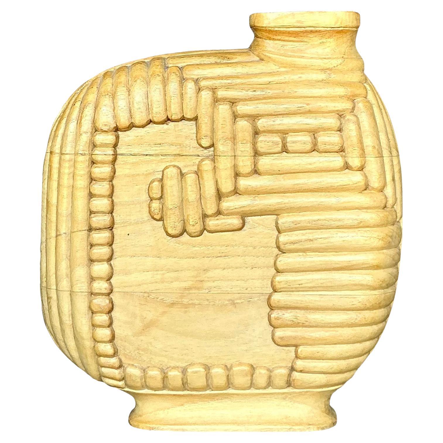 Vintage Boho Carved Wood Vase