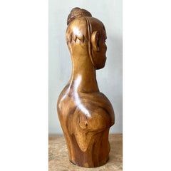 Vintage Boho Carved Wooden Bust of Woman