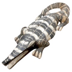 Retro Boho Carved Wooden Crocodile
