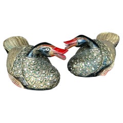 Vintage Boho geschnitzt hölzerne Enten - ein Paar