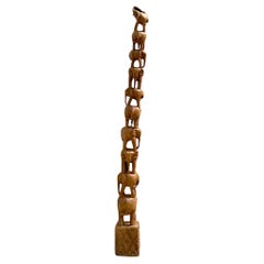 Vintage Boho Carved Wooden Elephant Stack Sculpture
