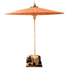 Portaombrelli Elefante in legno intagliato Vintage By con ombrello in carta cerata