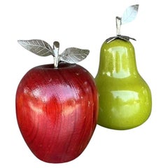 Vintage Boho Carved Wooden Fruit. - Set of 2