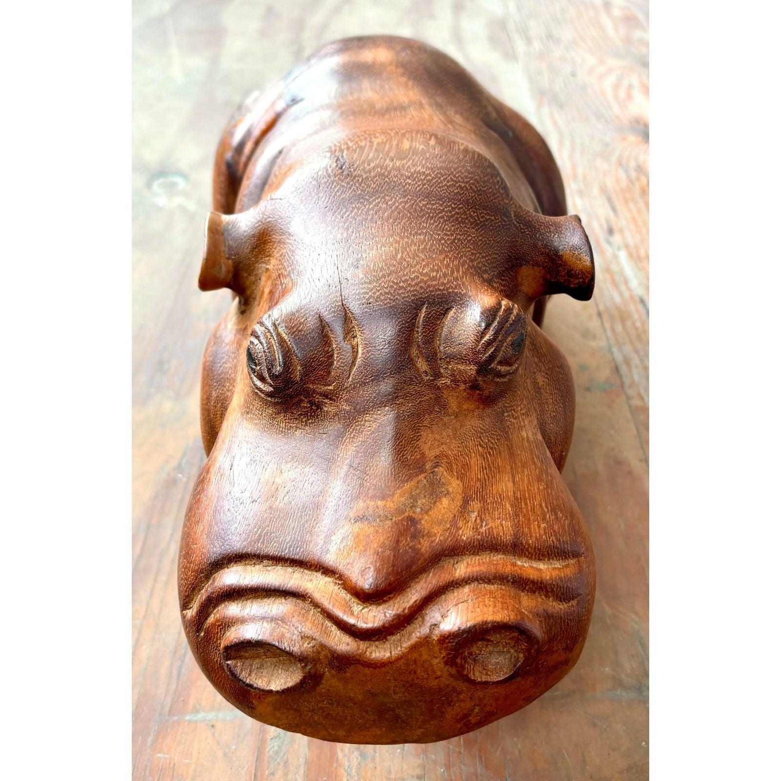 Vintage Boho geschnitzt hölzerne Nilpferd im Angebot 1
