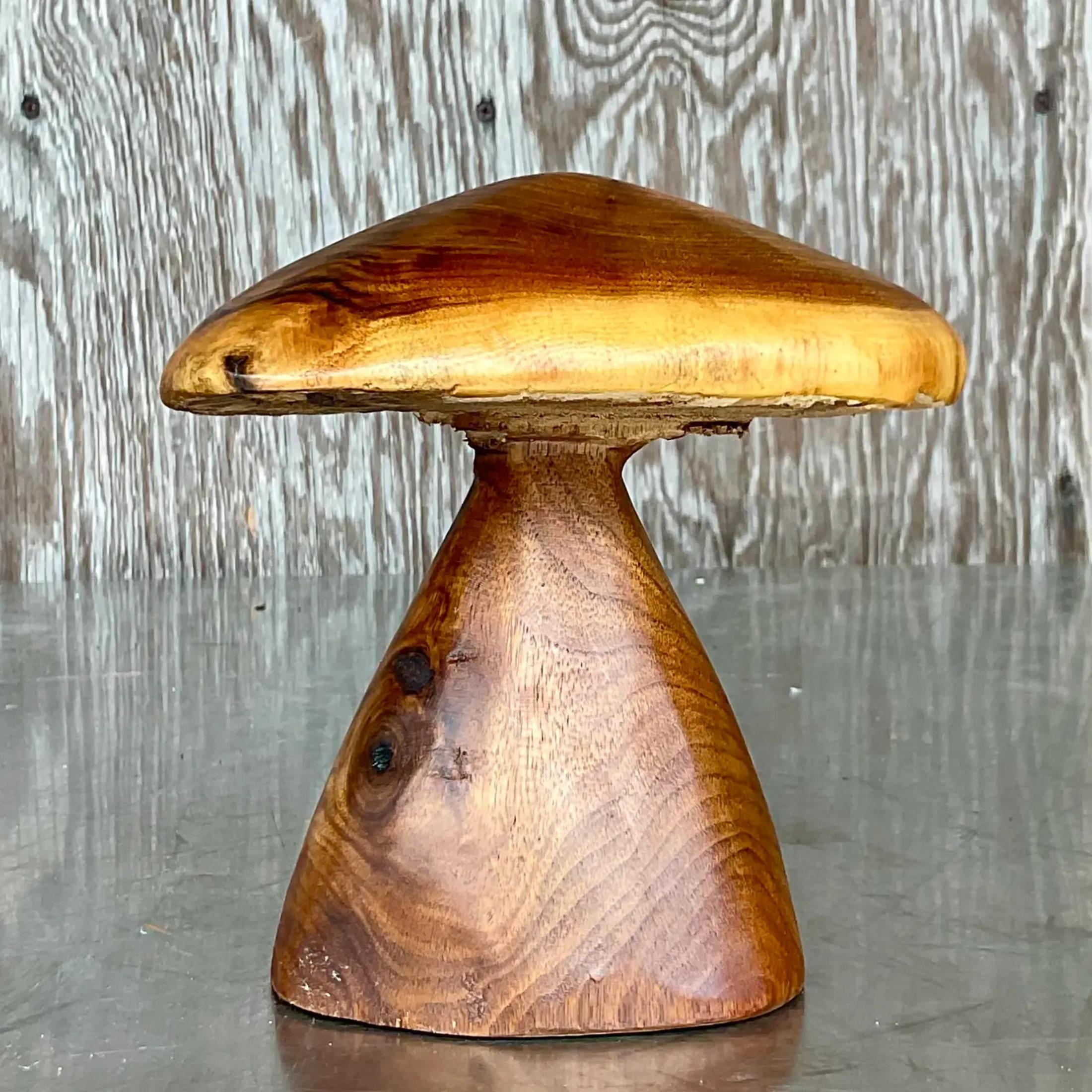 American Vintage Boho Carved Wooden Mushroom For Sale