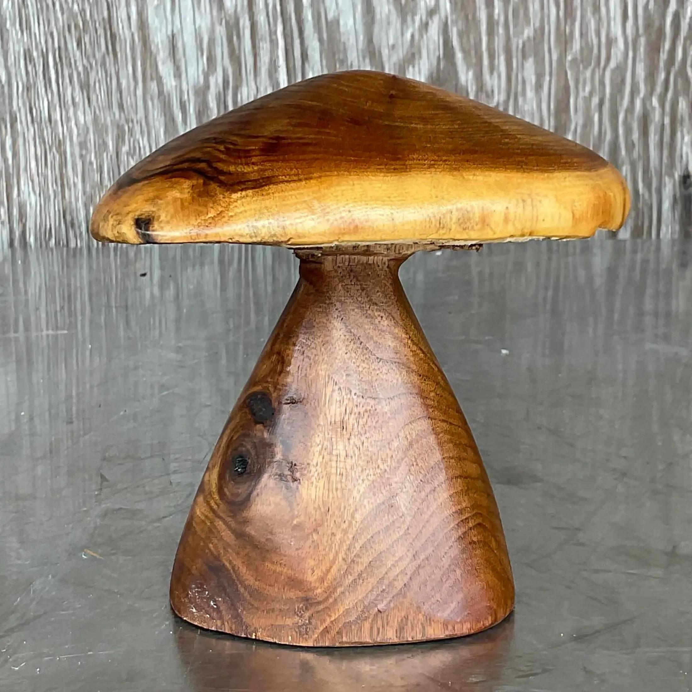 Vintage Boho Carved Wooden Mushroom In Good Condition For Sale In west palm beach, FL