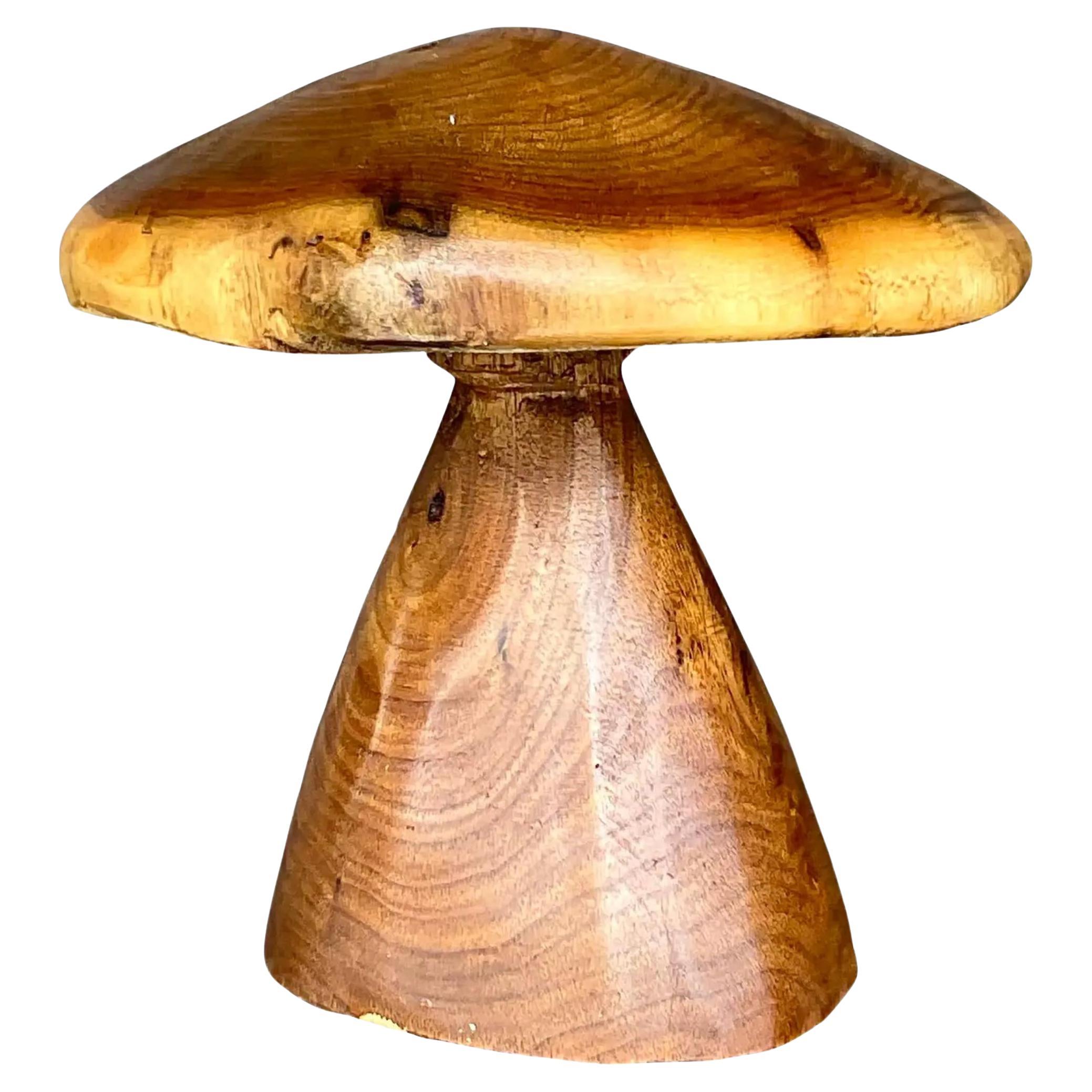 Vintage Boho Carved Wooden Mushroom