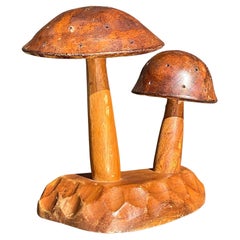 Vintage Boho Carved Wooden Mushrooms