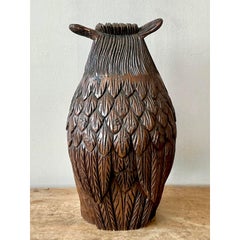 Vintage Boho Carved Wooden Owl