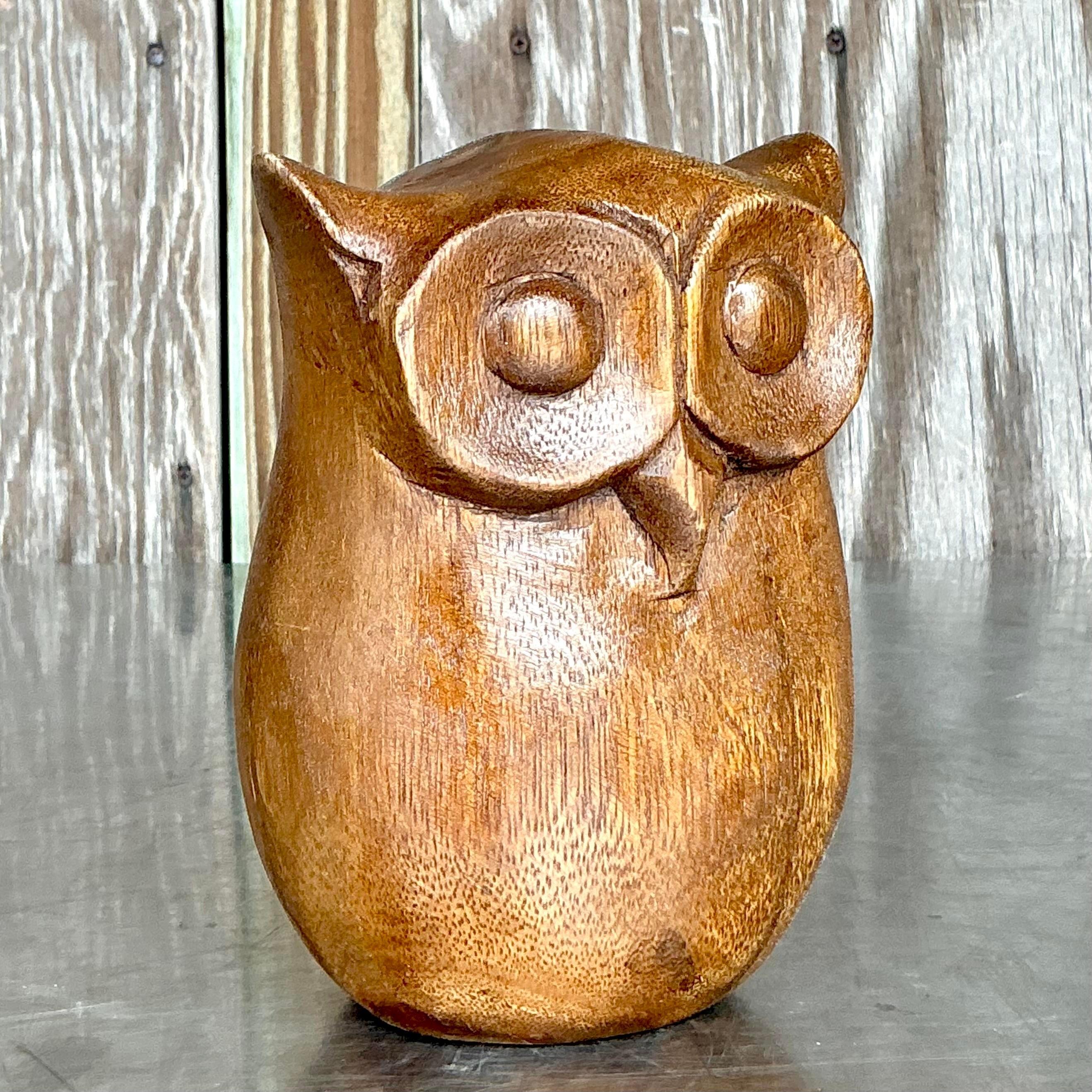 Américain Chouette Vintage Boho en bois sculpté en vente