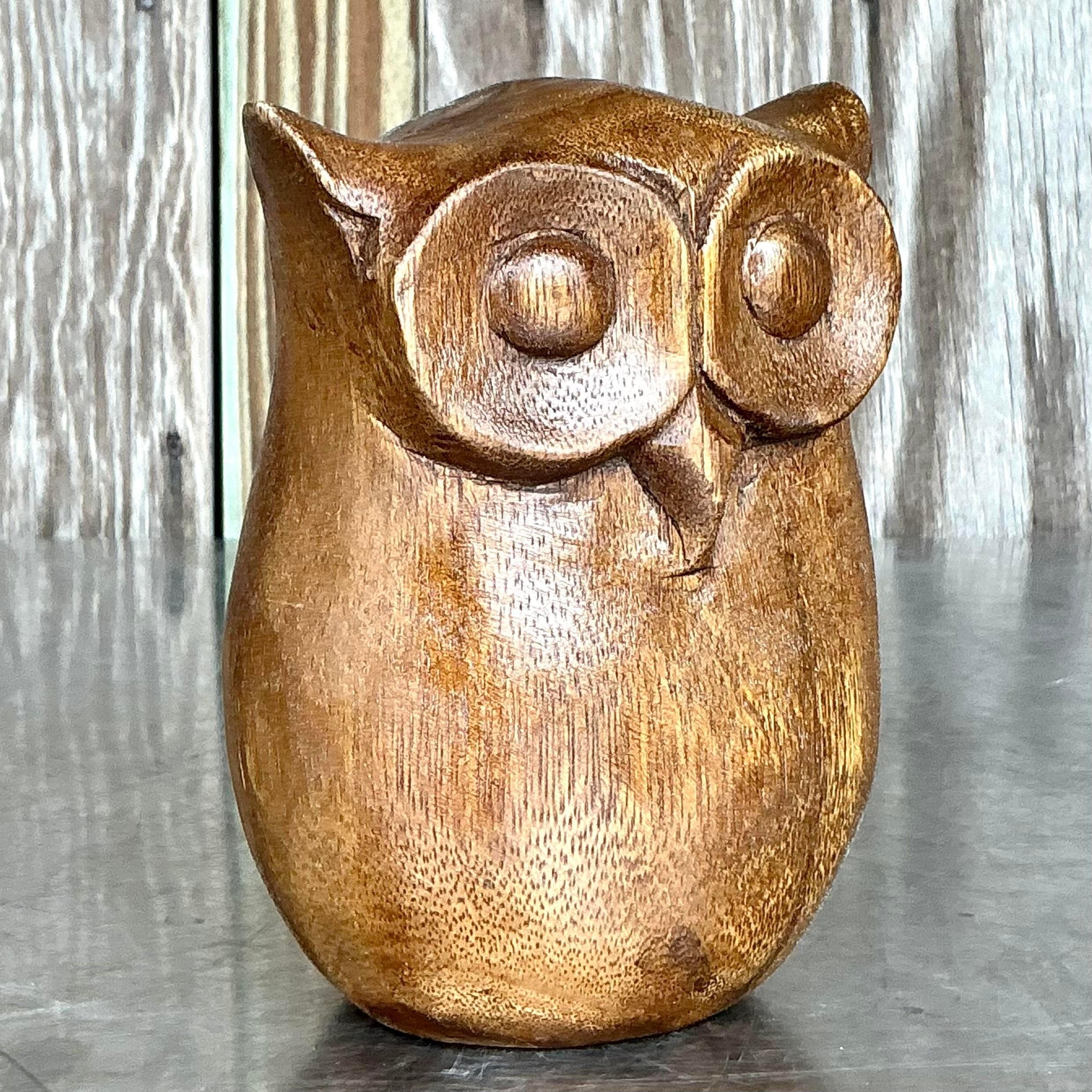 Chouette Vintage Boho en bois sculpté Bon état - En vente à West Palm Beach, FL