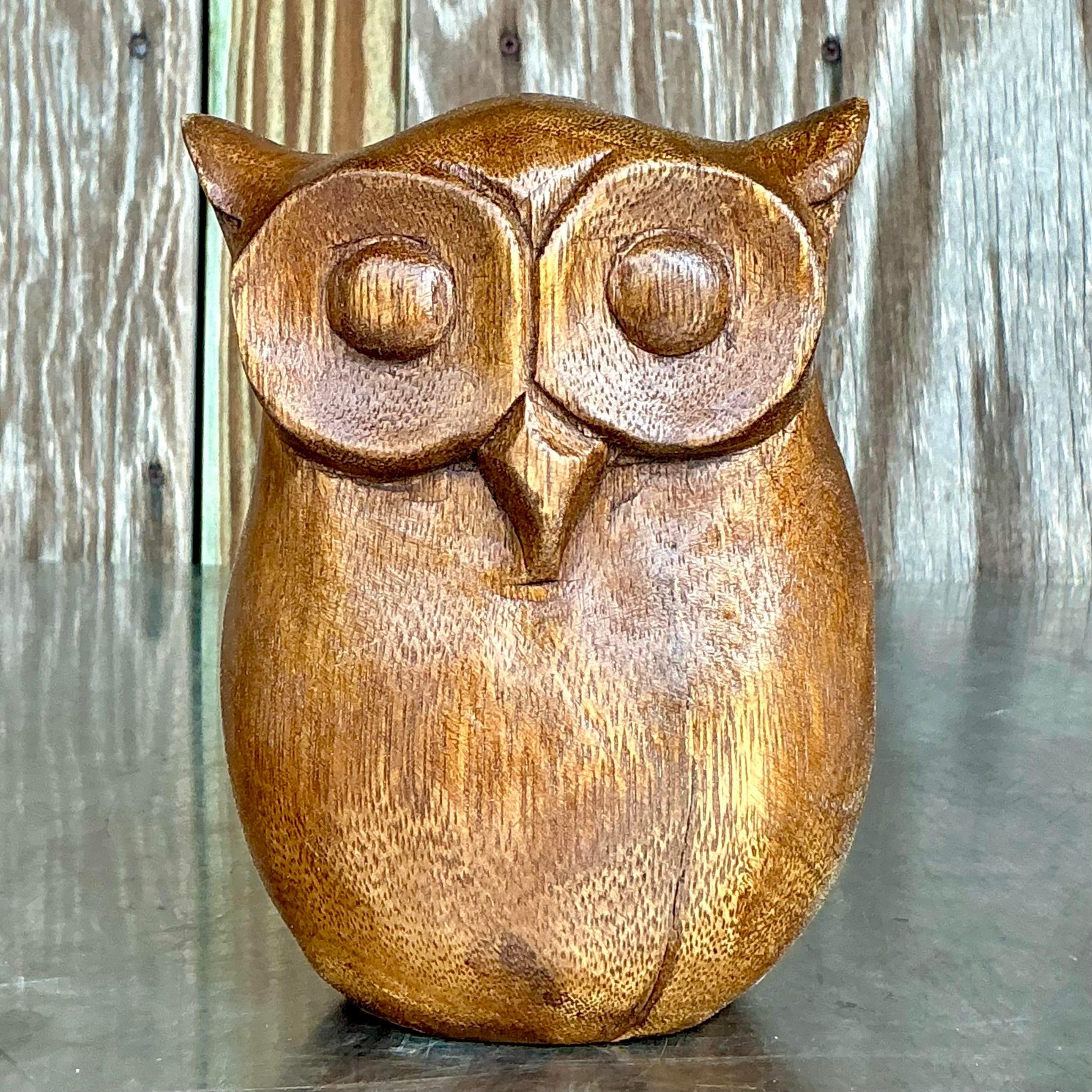 20ième siècle Chouette Vintage Boho en bois sculpté en vente