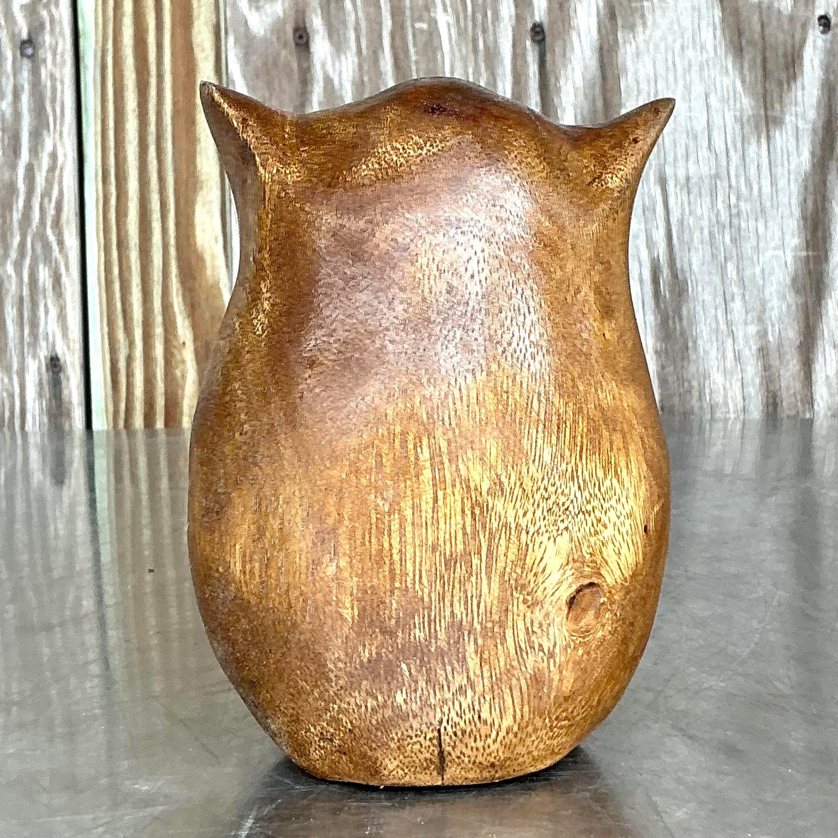 Bois Chouette Vintage Boho en bois sculpté en vente