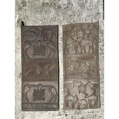 Vintage Boho Carved Wooden Panels - A Pair