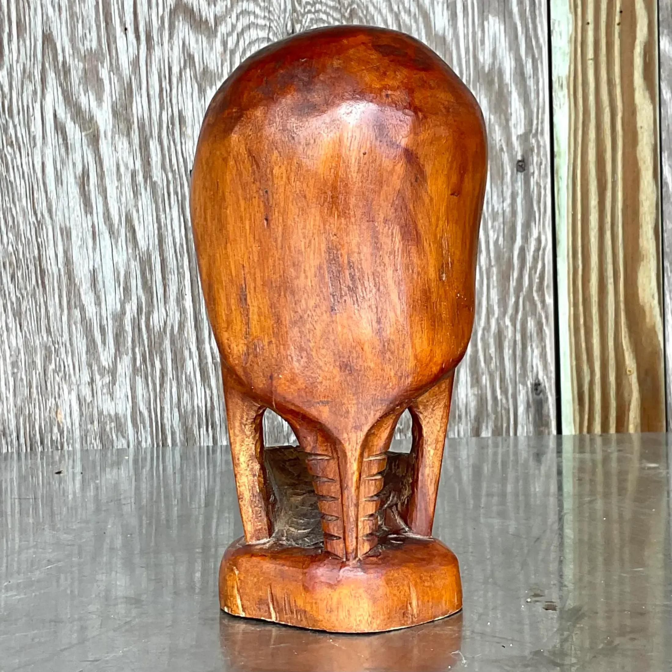 20th Century Vintage Boho Carved Wooden Skull Sculpture For Sale