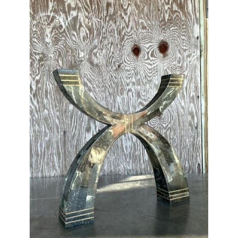 Post-Modern Vintage Boho Casa Bique Tessellated Stone and Bronze Candelabra For Sale