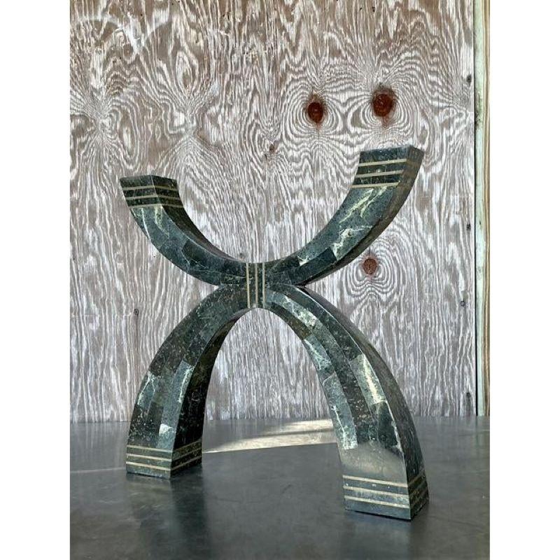 Philippine Vintage Boho Casa Bique Tessellated Stone and Bronze Candelabra For Sale