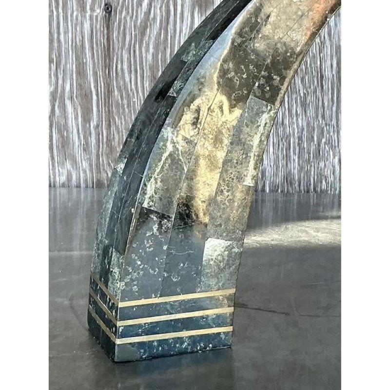 Vintage Boho Casa Bique Tessellated Stone and Bronze Candelabra For Sale 1